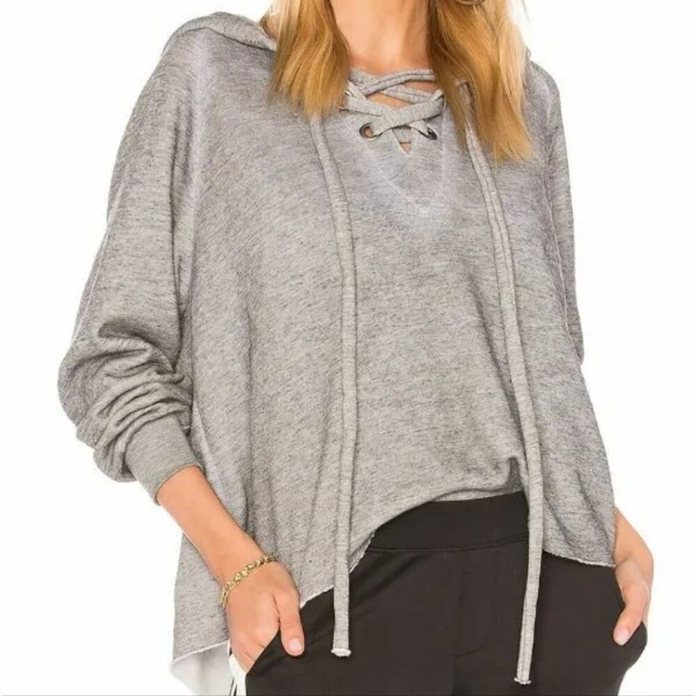 WILDFOX Gray Hutton Sweatshirt Lace Up Soft Hoodie - size xs